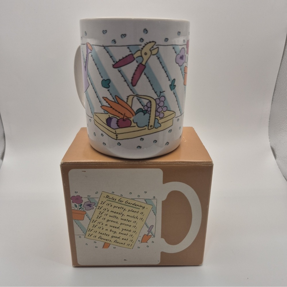 Vintage 80s Hallmark "Rules for Gardening" Ceramic Mug, Original Box, Made Korea - Picture 4 of 11